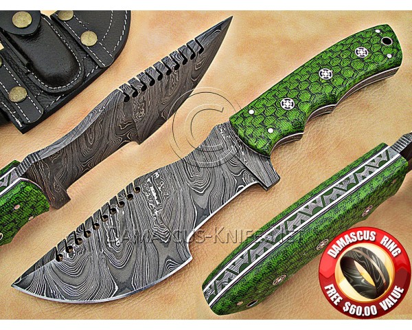 Lot of 7 Custom Handmade Damascus Steel Full Tang Hunting and Survival Tracker Knife