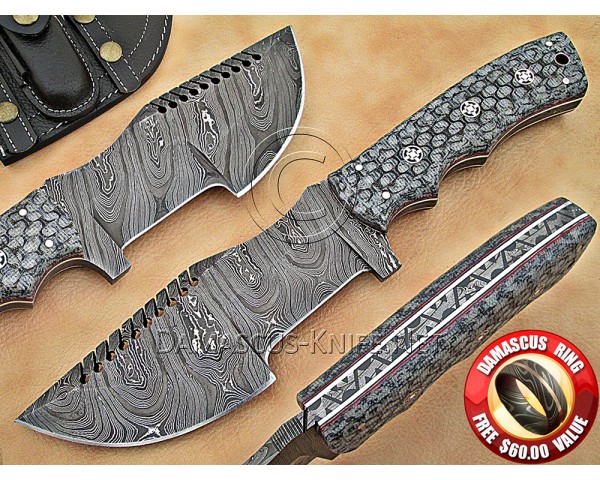 Lot of 7 Custom Handmade Damascus Steel Full Tang Hunting and Survival Tracker Knife