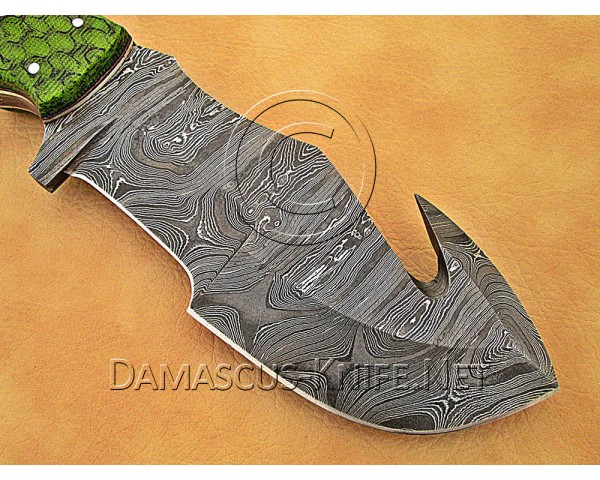 Custom Handmade Damascus Steel Gut Hook Full Tang Hunting and Survival Tracker Knife