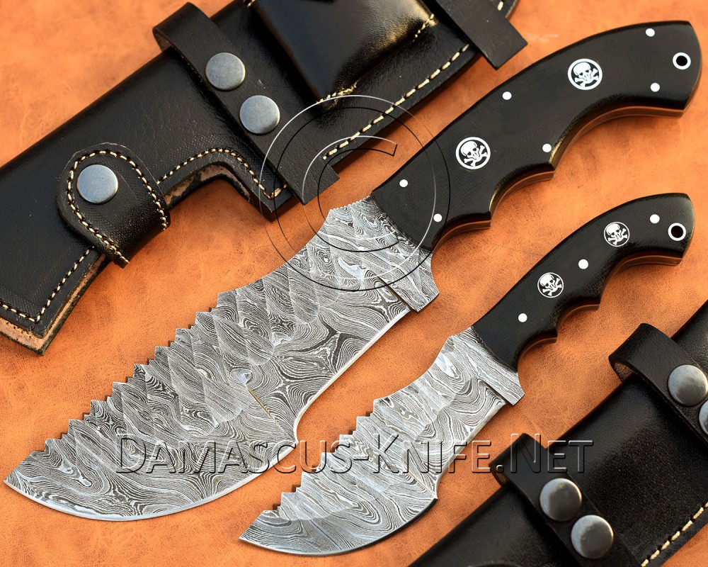 Lot of 2 Tom Brown Full Tang Handmade Damascus Steel Tracker Knife Set DTK919