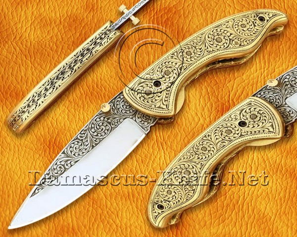 Personalized Engraving Handmade Stainless Steel Arts and Crafts Pocket Folding Knife Brass Handle