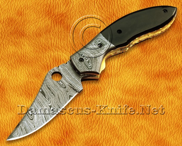 Handmade Damascus Steel Hunting and Survival Folding Knife Horn Handle DFK762