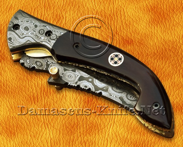 Handmade Damascus Steel Hunting and Survival Folding Knife Bone Handle DFK763