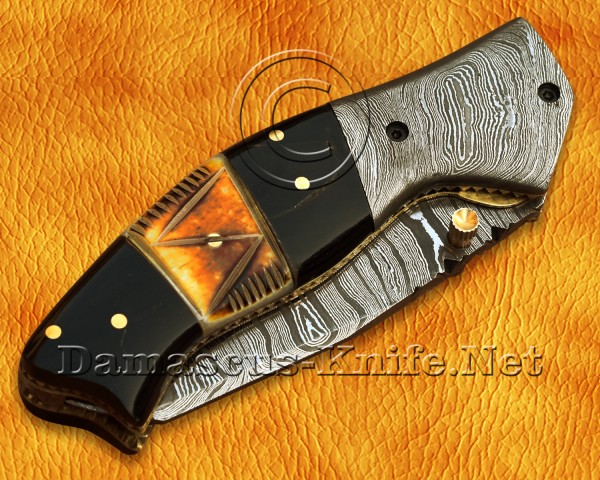 Handmade Damascus Steel Hunting and Survival Folding Knife Horn Handle DFK769