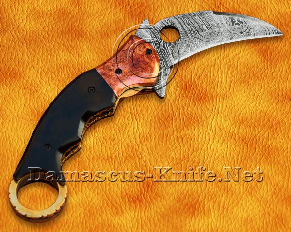 Custom Handmade Damascus Steel Hunting and Survival Karambit Folding Knife Camel Bone DFK771