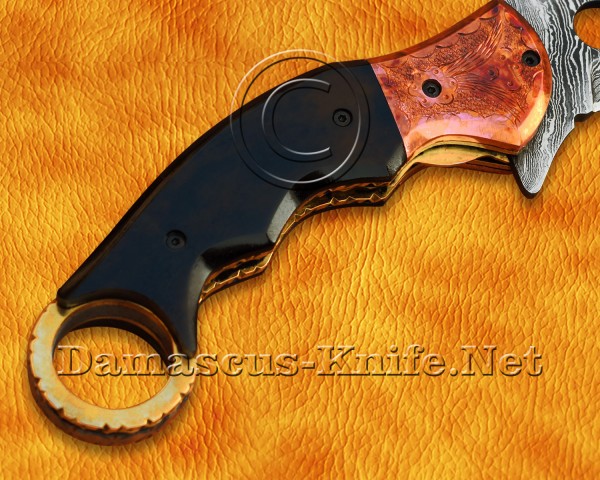 Custom Handmade Damascus Steel Hunting and Survival Karambit Folding Knife Camel Bone DFK771