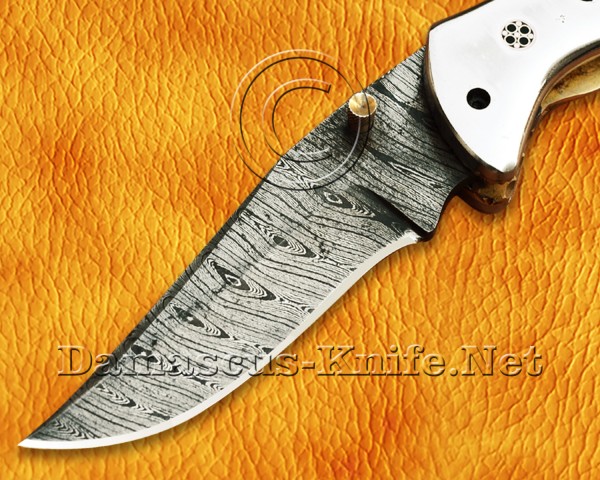 Handmade Damascus Steel Hunting and Survival Folding Knife Horn Handle DFK772