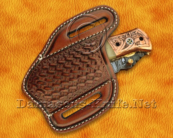 Custom Handmade Damascus Steel Arts and Crafts Pocket Folding Knife Camel Bone