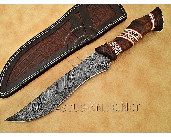 Custom Handmade Damascus Steel Hunting and Survival Bowie Knife