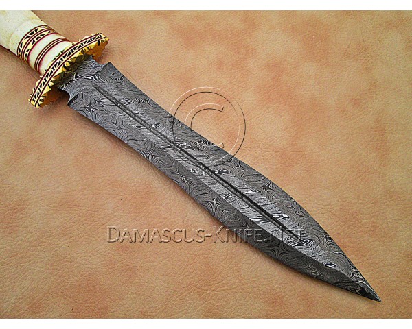 Custom Handmade Damascus Steel Hunting and Survival Dagger Knife Bone Handle