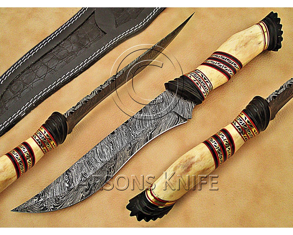 Handmade Damascus Steel Collectible Hunting Knife Bone Handle DHK892