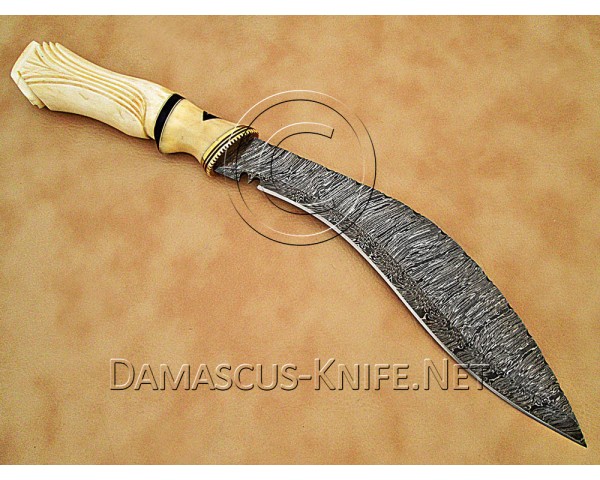 Custom Handmade Damascus Steel Hunting and Survival Kukri Knife Bone Handle