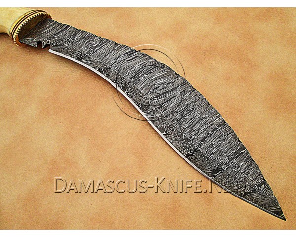 Custom Handmade Damascus Steel Hunting and Survival Kukri Knife Bone Handle