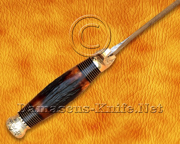 Custom Handmade Damascus Steel Hunting and Survival Kris Dagger Knife Stag Handle