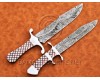 Lot of 2 Custom Handmade Damascus Steel Tapper Tang Pearl Bob Loveless & Coffin Hunting Knife DHK959