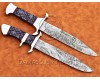Lot of 2 Custom Handmade Damascus Steel Tapper Tang Pearl Bob Loveless Hunting Knife DHK962