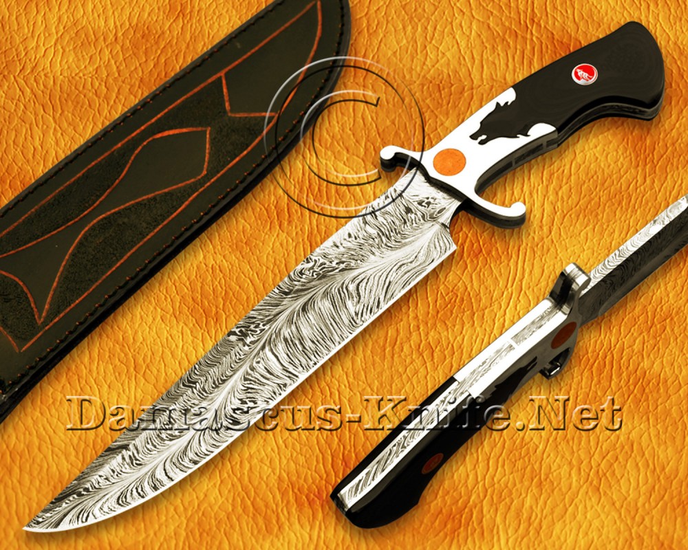 Custom Handmade Damascus Steel Hunting and Survival Bowie Knife DHK880