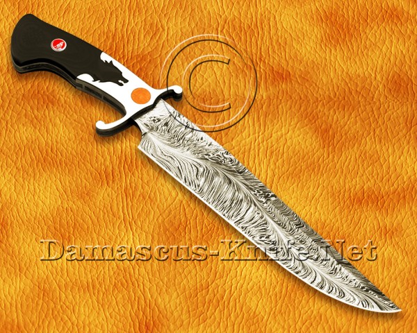Custom Handmade Damascus Steel Hunting and Survival Bowie Knife DHK881