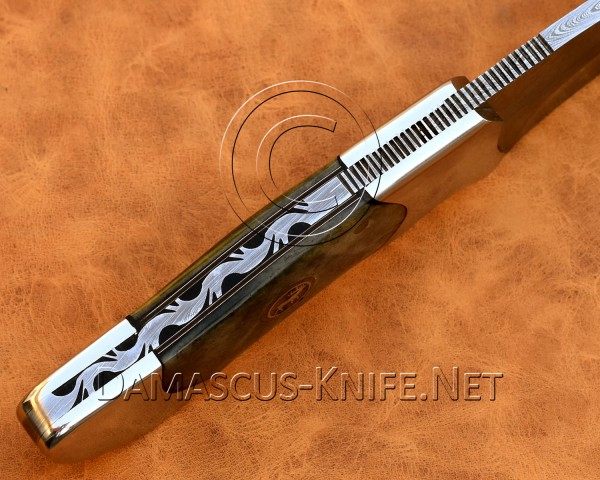 Custom Handmade Damascus Steel Full Tang Gut Hook Skinner Hunting and Survival Knife