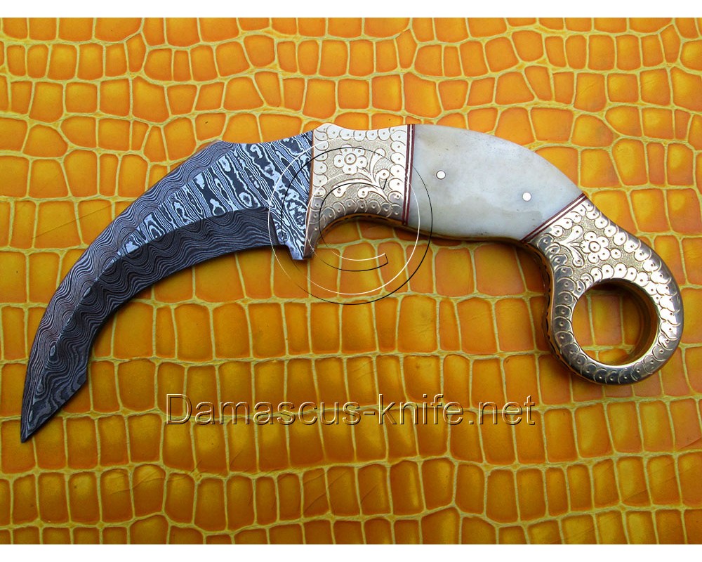 Custom Handmade Damascus Karambit Knife - Camel Bone (ARS-702)