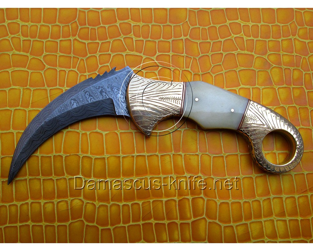 Custom Handmade Damascus Karambit Knife - Camel Bone (ARS-708)