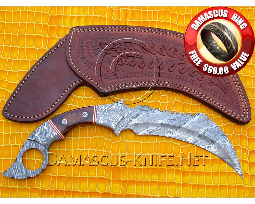Full Tang Handmade Big Damascus Karambit Knife - Engraved Sheath (ARS-719)