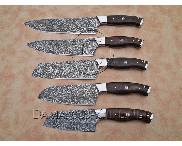 Chef's Set Fine Handmade Full Tang Damascus Steel 5 Knives DCK671