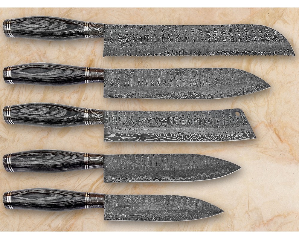Chef's Set Fine Handmade Custom Damascus Steel 5 Knives DCK672