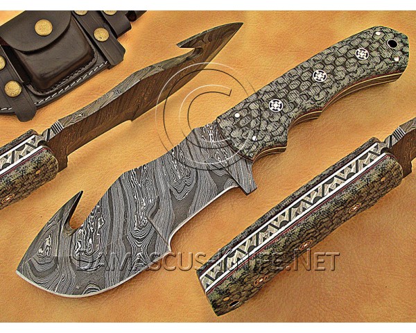 Lot of 7 Gut Hook Full Tang Handmade Damascus Steel Tracker Knives DTK1011