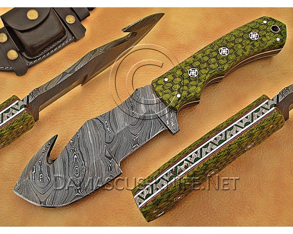 Lot of 7 Gut Hook Full Tang Handmade Damascus Steel Tracker Knives DTK1011