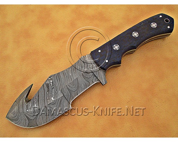 Gut Hook Full Tang Handmade Damascus Steel Hunting and Survival Tracker Knife DTK1012