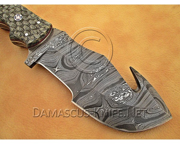 Gut Hook Full Tang Handmade Damascus Steel Hunting and Survival Tracker Knife DTK1016