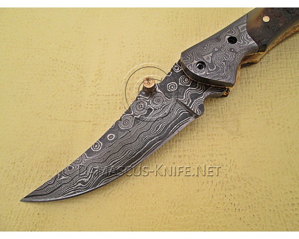 Handmade Damascus Steel Collectible Folding Knife Ram Handle DFK761