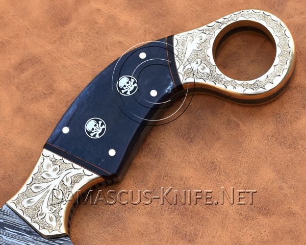 Custom Handmade Damascus Steel Hunting Knife - Black Camel Bone DHK821