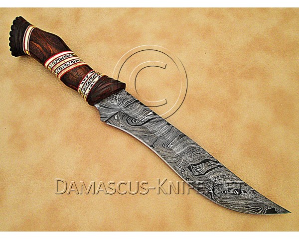 Custom Handmade Damascus Steel Hunting and Survival Bowie Knife DHK884