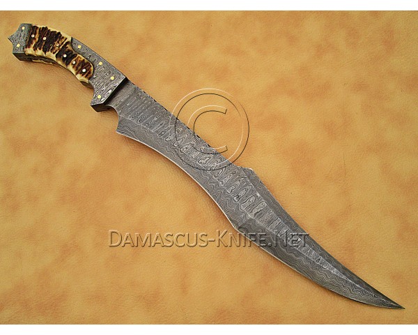 Custom Handmade Damascus Steel Hunting and Survival Bowie Knife DHK885