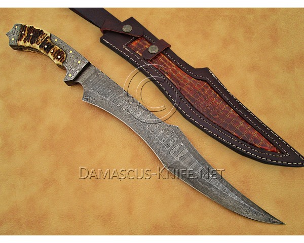 Custom Handmade Damascus Steel Hunting and Survival Bowie Knife DHK885