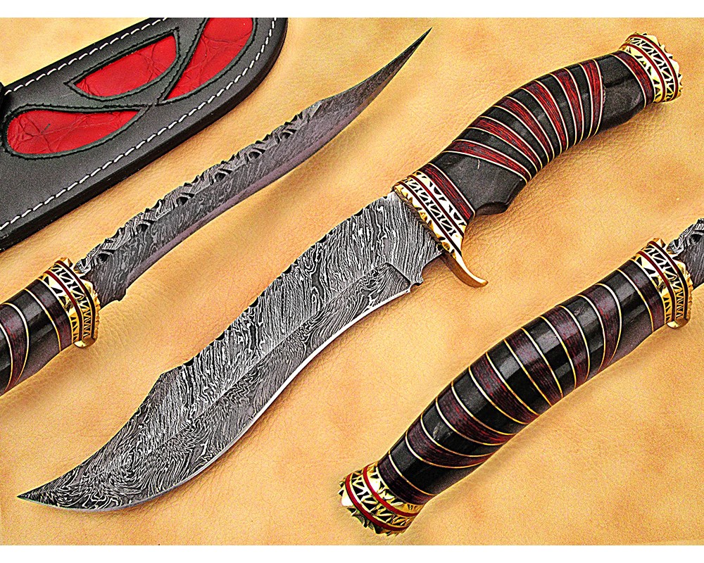 Custom Handmade Damascus Steel Hunting and Survival Bowie Knife DHK887