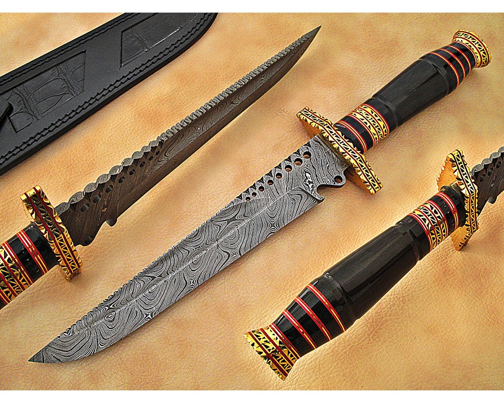 Custom Handmade Damascus Steel Hunting and Survival Bowie Knife DHK888