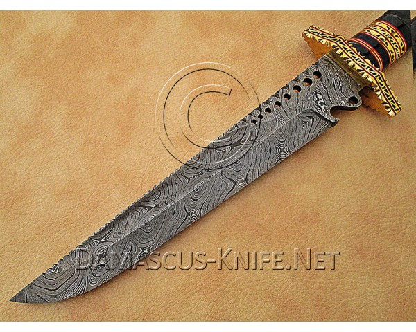 Custom Handmade Damascus Steel Hunting and Survival Bowie Knife DHK888