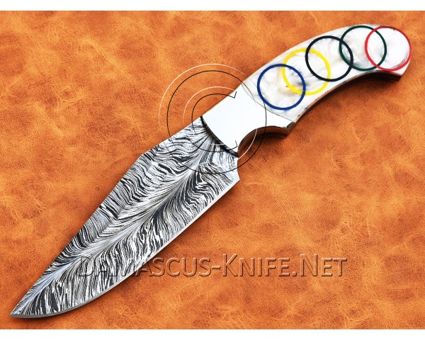 Custom Handmade Damascus Steel Tapper Tang Pearl Olympic Skinner Hunting Knife DHK954