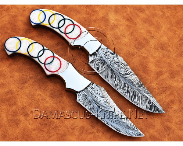 Lot of 2 Custom Handmade Damascus Steel Hunting and Survival Skinner Knife DHK956