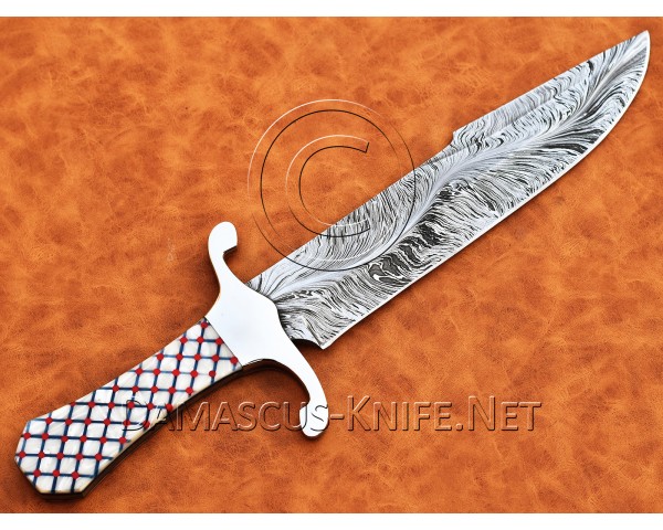 Lot of 2 Custom Handmade Damascus Steel Hunting and Survival Bob Loveless & Coffin Hunting Knife DHK959