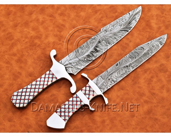 Lot of 2 Custom Handmade Damascus Steel Hunting and Survival Bob Loveless & Coffin Hunting Knife DHK959