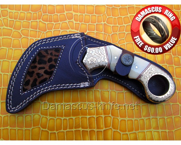 Custom Handmade Damascus Karambit Knife - Camel Bone (ARS-705)