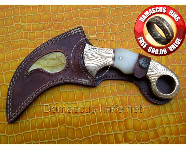 Custom Handmade Damascus Karambit Knife - Camel Bone (ARS-708)
