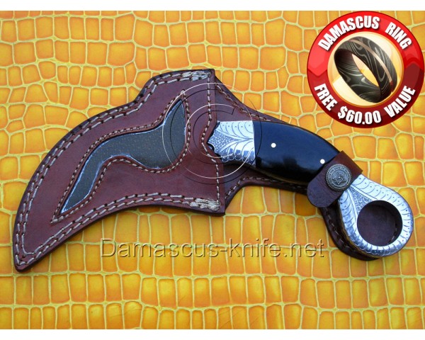 Custom Handmade Damascus Karambit Knife - Bull Horn (ARS-710)