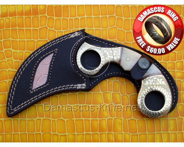 Custom Handmade Damascus Karambit Knife - Camel Bone (ARS-713)