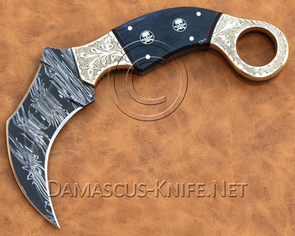 Custom Handmade Damascus Steel Karambit Knife - Camel Bone DKK716