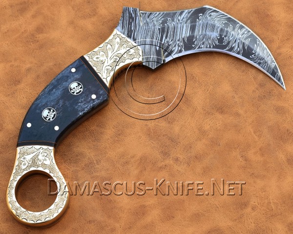 Custom Handmade Damascus Steel Karambit Knife - Camel Bone DKK716